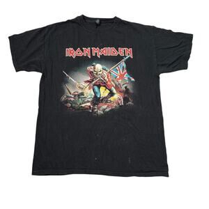 Retro Iron Maiden Eddie The Trooper British Flag Tee T-Shirt FLAW Black Large